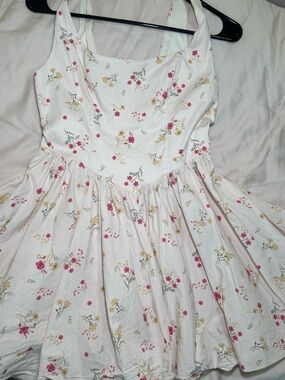 Girls' White Floral Sundress with Pink & Yellow Flowers